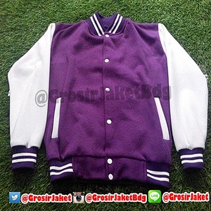 Jaket Varsity/Baseball Polos Ungu Putih