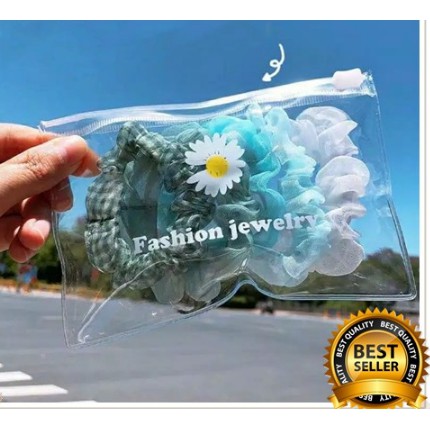 (COD) Ikat Rambut 3Pcs/ 1 pcs Set Bundle Plus POUCH FREE Scrunchies Korea Ponytail Sifon Elastis MALL SHOPPING