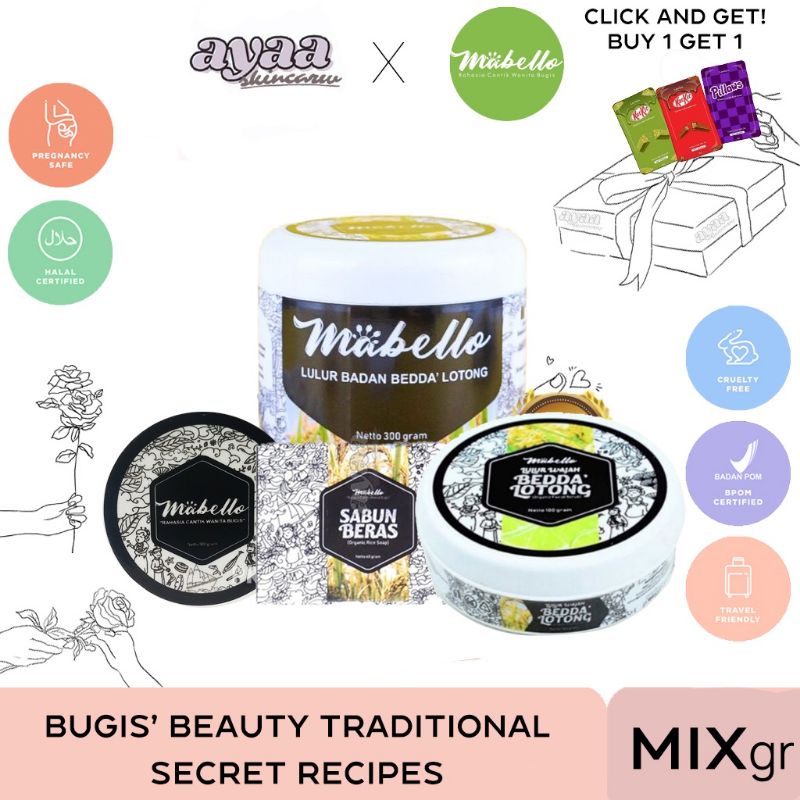 MABELLO BEDDA LOTONG ORIGINAL 99% Alami BPOM&Halal) /MABELLO INDONESIA/ LULUR HITAM /BEDAK LOTONG