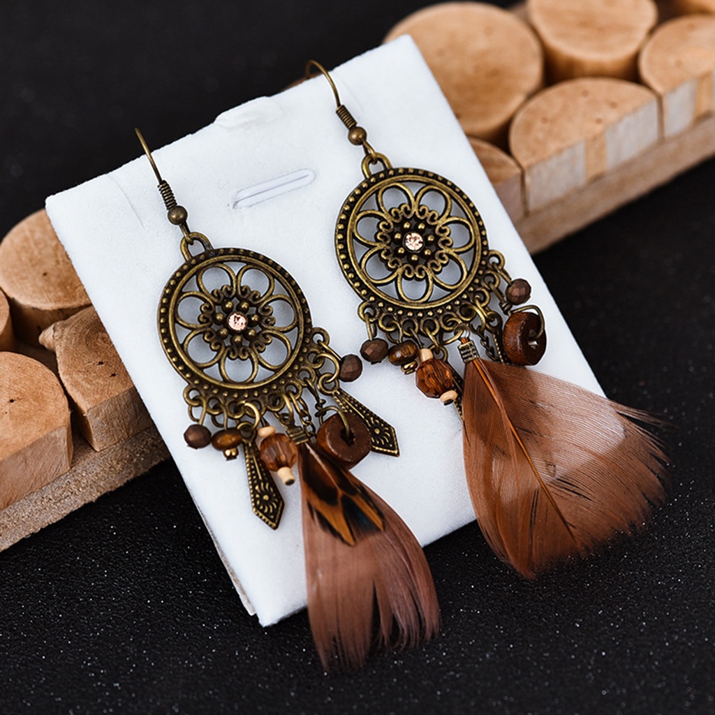 Hu Hu Hu Hu Hu Alat Bantu Pasang Kacamata♡ 1 Pasang Anting Kait Gantung Desain Bulat Hollow Hias Bulu Manik Untuk Wanita