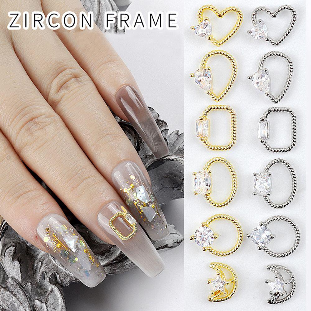 Agustina Frame Kuku Zirkon Emas Bulan Manikur Aksesoris Kuku Rhinestones