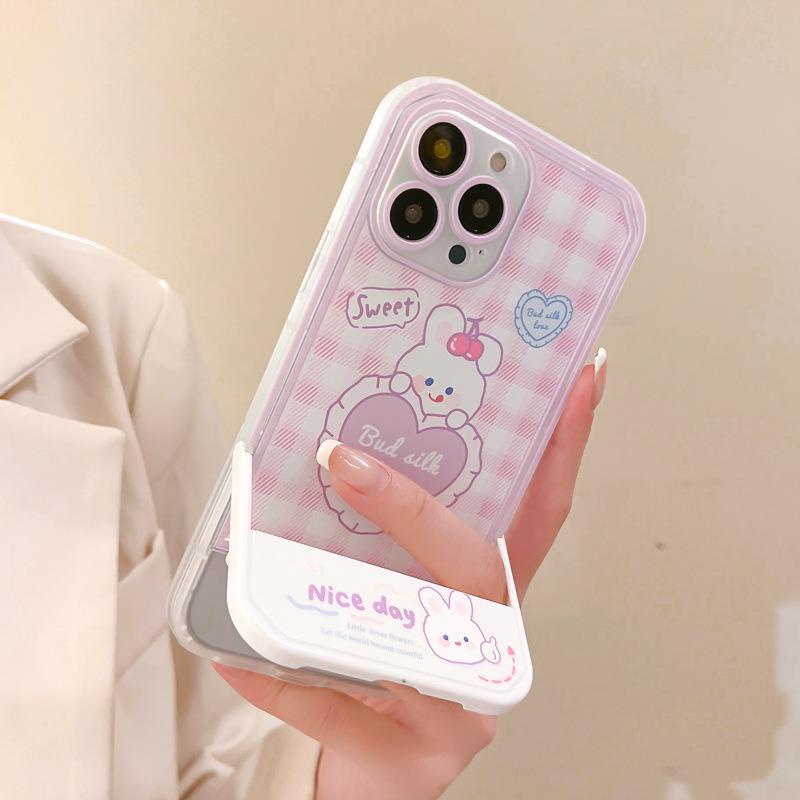 Case Hp Motif Kartun Kelinci Dengan Bracket Invisible Untuk iphone 13promaxx12xr78