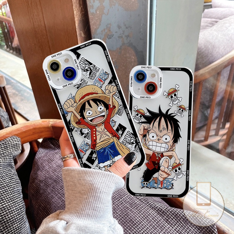 IPHONE Kartun One Piece Casing Ponsel Kompatibel Untuk Iphone13 11 12 14 Pro Max6 6S 7 8 Plus XR X XS MAX SE 2020lucu Trendi Anime Luffy Transparan TPU Lembut Mata Malaikat Cover Pelindung