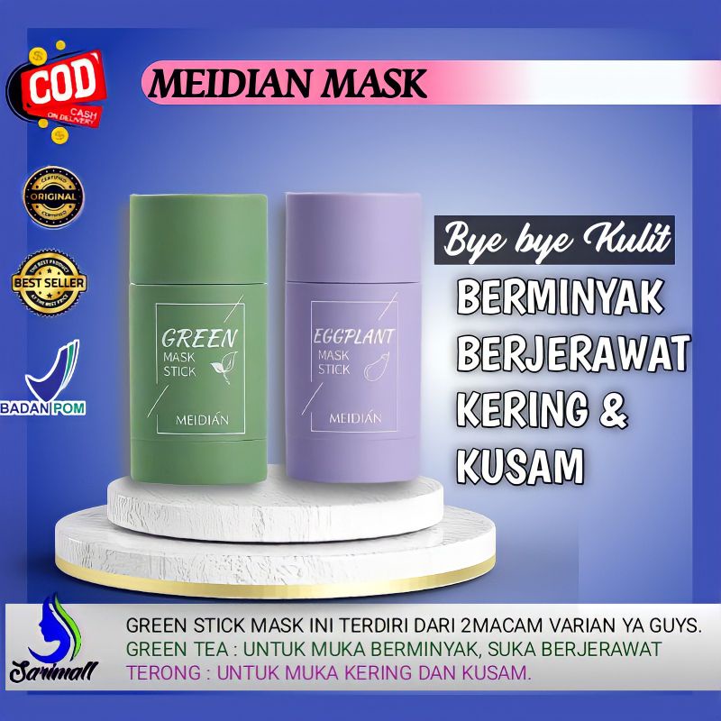 ORIGINAL meidian masker komedo  skin care greentea stick Mask  Ori Meidian Mask Penghilang komedo