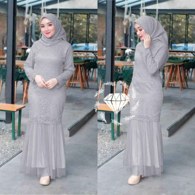 2 UKURAN L XL DRESS MUSLIM GAMIS MAXY NINAMORI BRUKAT FURING TUTU JUMBO BIGSIZE MS ADA VIDEO REAL PICT-4