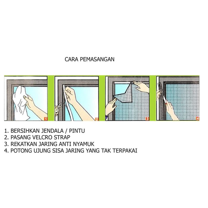 Tirai jendela Anti Nyamuk Window Curtain Seal ukuran besar 150 x 200cm tempel DIY Lem