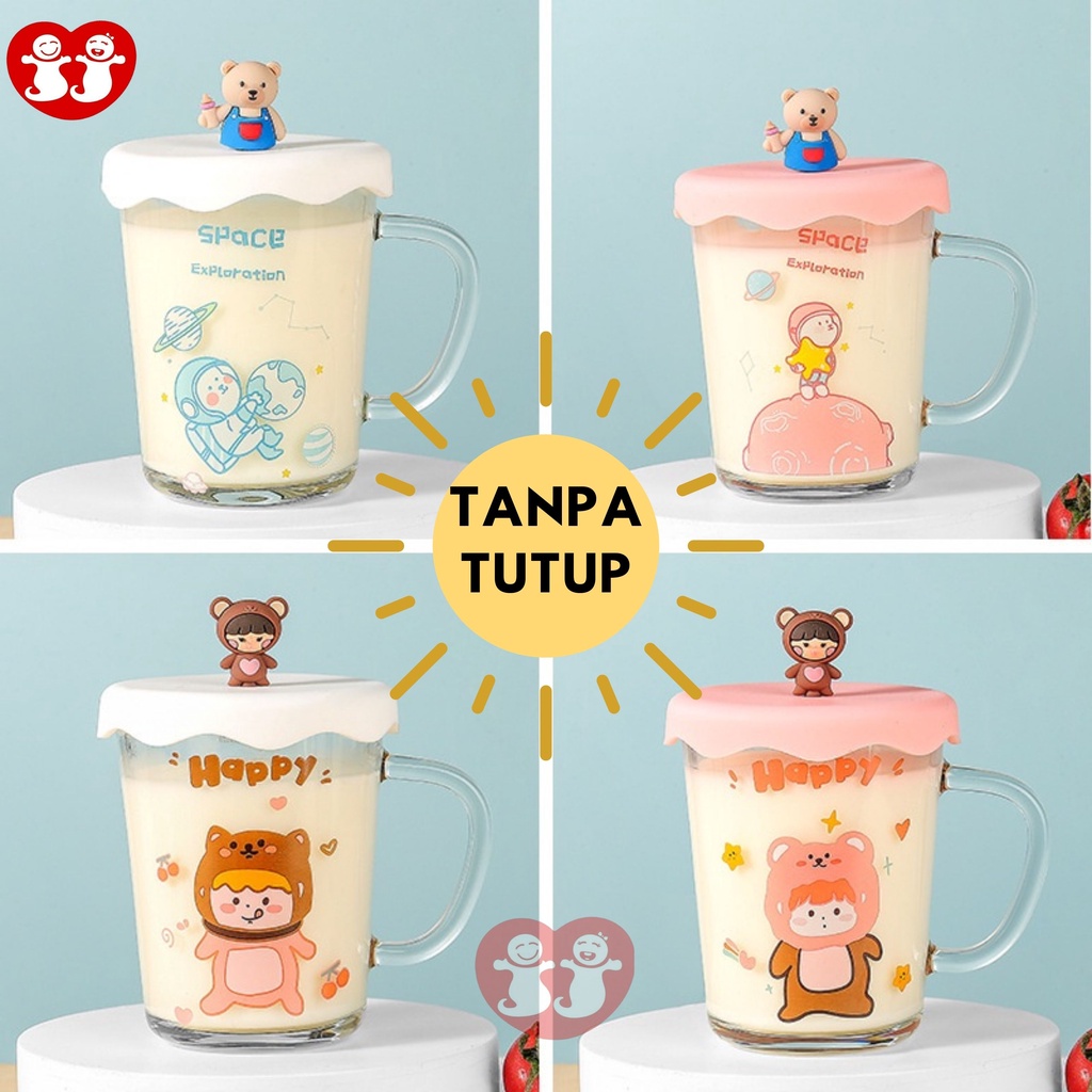 Gelas Minum Kaca Susu 380ml Cangkir Bayi Lucu/Baby Milk Mug Cup BPA FREE