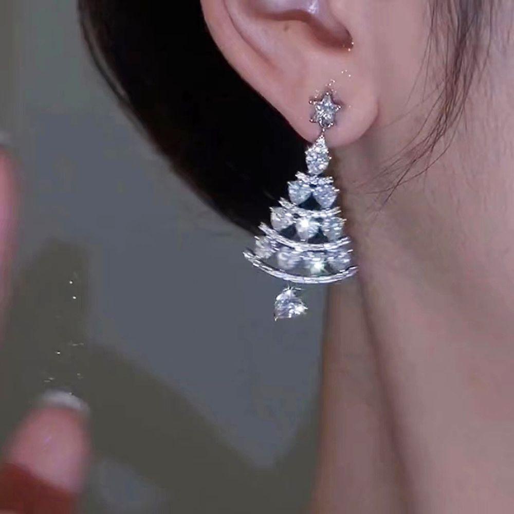 Mxbeauty Anting Pohon Natal Trendi Mewah Wanita Hadiah Cinta Hati Gaya Korea Anting Wanita Drop Earrings