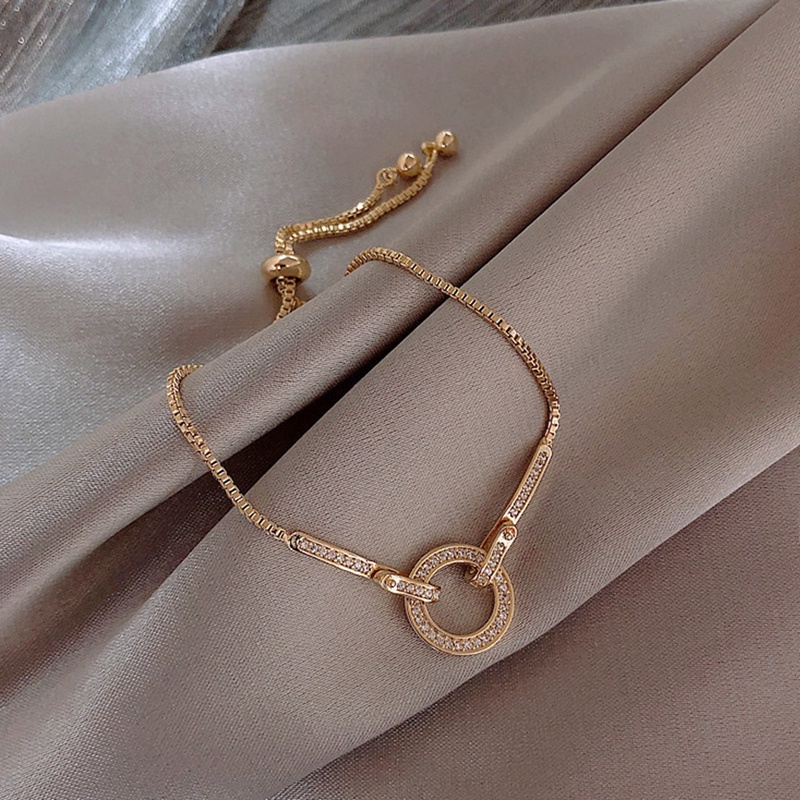 Gelang Rantai Adjustable Bentuk Bulat Geometris Bahan Zirkon Gaya Korea Untuk Wanita