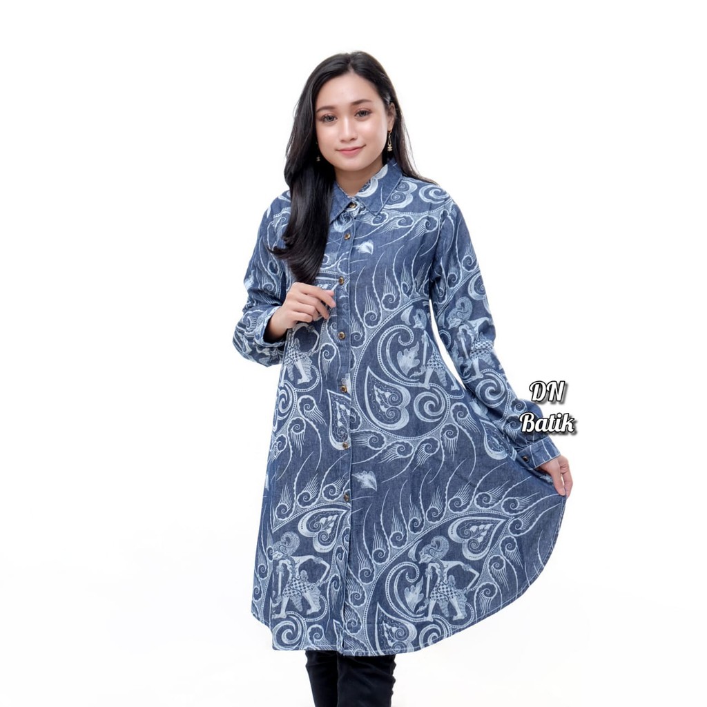Tunik Jeans Full Batik Model Terbaru Mewah, Bahan Denim - Ory DN Batik