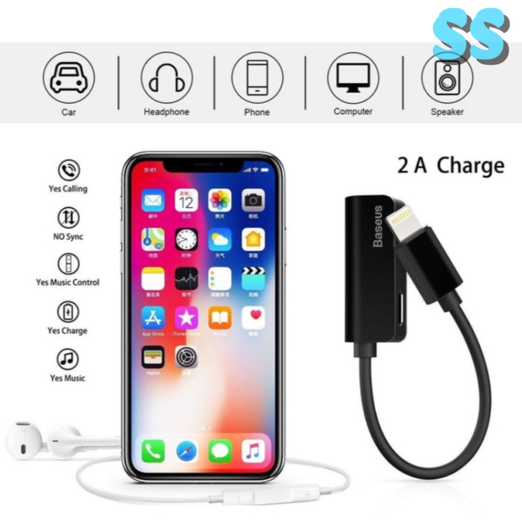 baseus converter audio iphone lightning audio splitter musik & charger