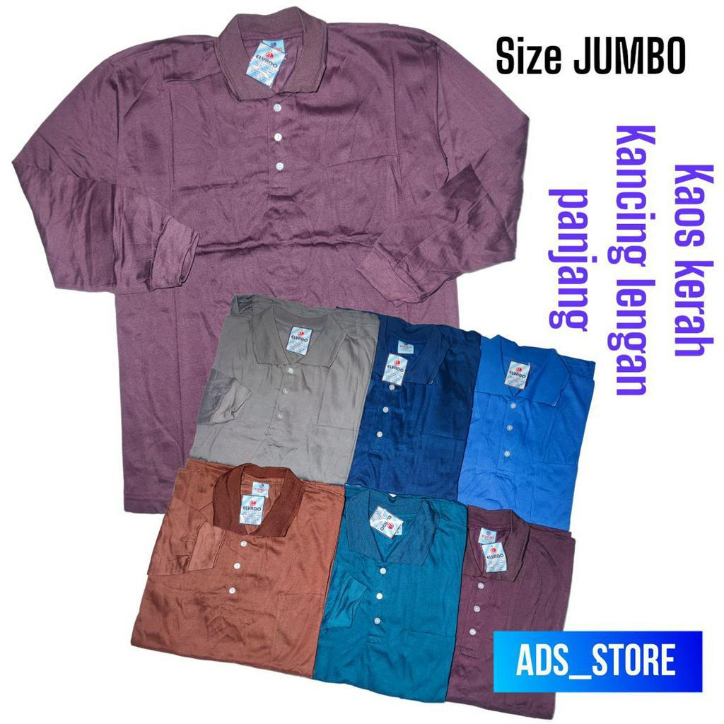 ELVADO Kaos Kerah Pria Lengan Panjang JUMBO BIG SIZE