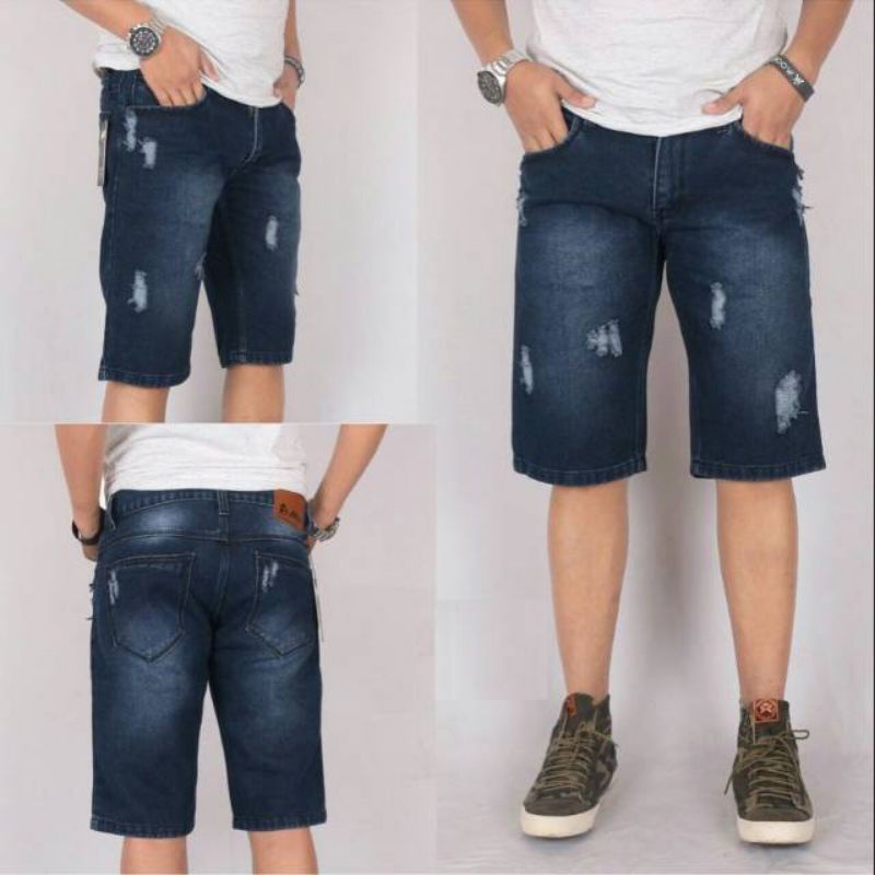 Celana Jeans Pendek Pria Ripped Jeans Big Size Cowok Sobek Trend Leeds Elv 27-38