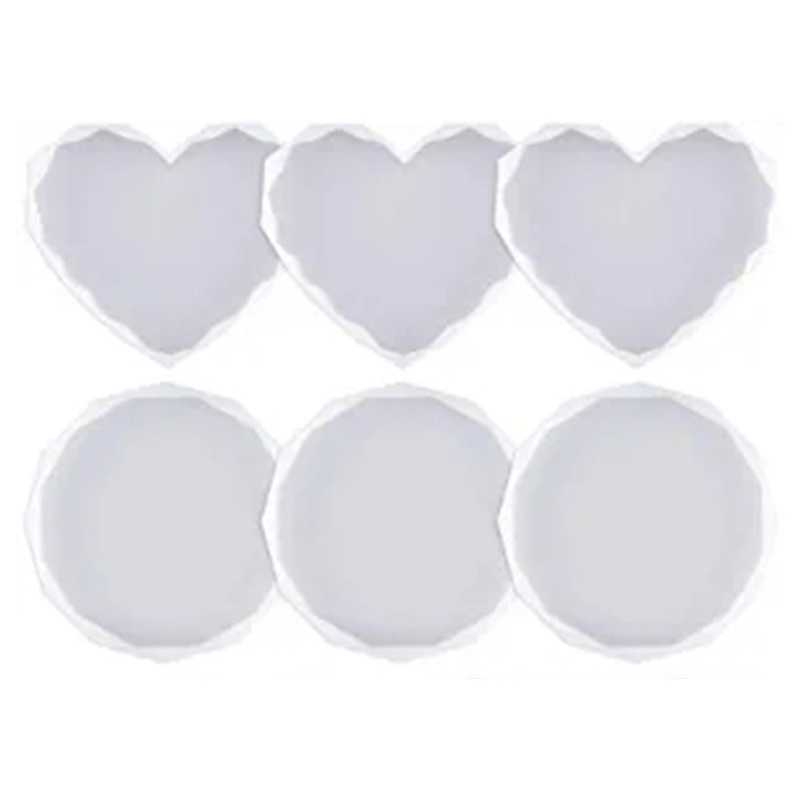 Glitter 6 PCS Heart-shaped Round Coaster Epoxy Molds Resin Casting Molds for Craft Making Agate Slice Coasters Cup Mats