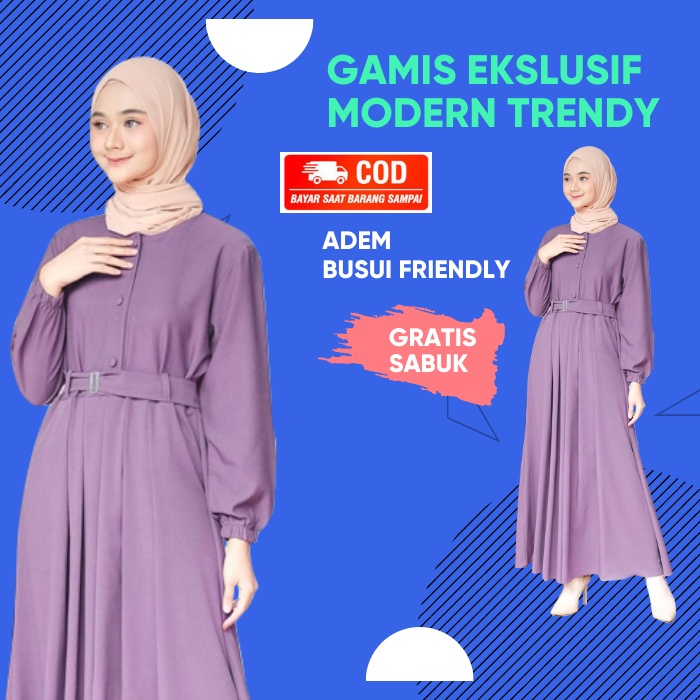 BAJU GAMIS MURAH PAKAIAN WANITA POLOS REMAJA DEWASA TERBARU BUSUI KEKINIAN UNGU LILAC ORIGINAL