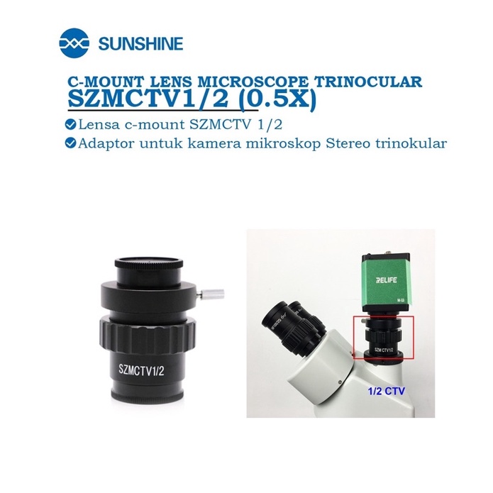 C-MOUNT LENS SZMCTV1/2 0.5X LENSA ADAPTOR KAMERA MIKROSKOP TRINOCULAR