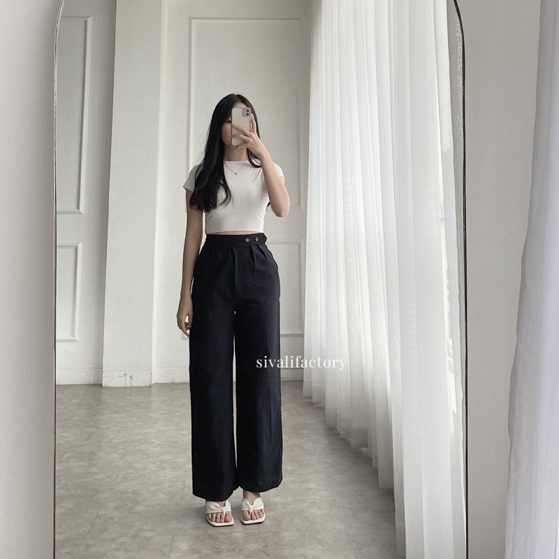 SIVALI Celana Kulot Linen Highwaist Premium 2240 Side Button -  Cullote Pants | Celana Kulot Wanita