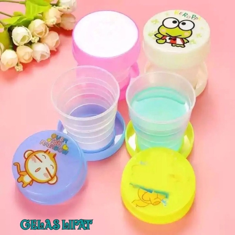 GELAS LIPAT PORTABLE / Gelas Kecil portable / Gelas Plastik kecil portable / Gelas lipat anak / Cangkir lipat anak / Cangkir lucu / gelas lucu