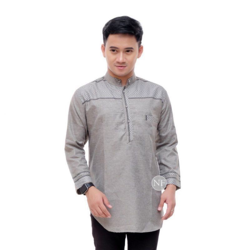 BAJU KOKO PRIA DEWASA KURTA LENGAN PANJANG 7/8 WARNA ABU-ABU BIRU UNGU MERAH MUDA CREAM KREM POLOS M