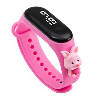 Jam Tangan Elektronik Tahan Air IP67 Motif Kartun Anak Laki-laki Perempuan LED Minimalis Gelang A25-Pink Pig