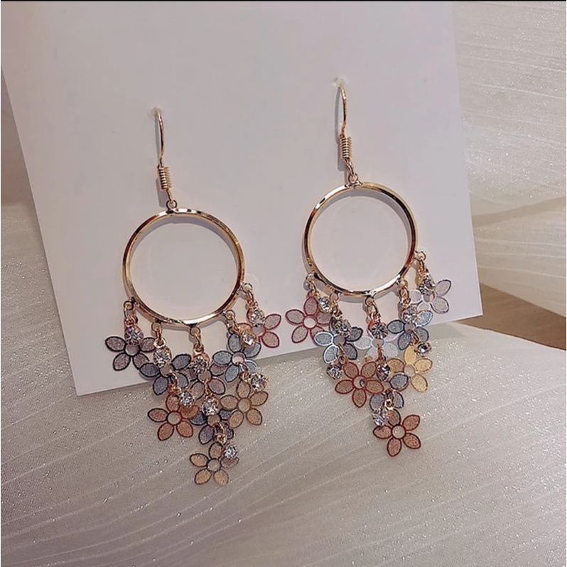 Flowers long earring / anting wanita fashion gantung panjang rumbai bunga-2