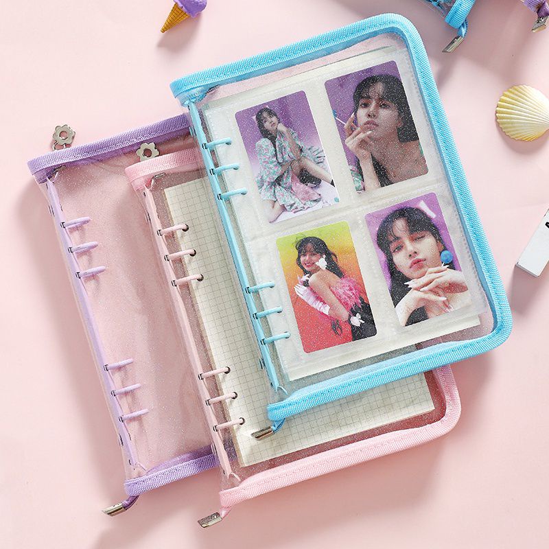 

[READY] binder zipper A5 jelly glitter PVC 6 ring album foto kpop tempat photocard pc