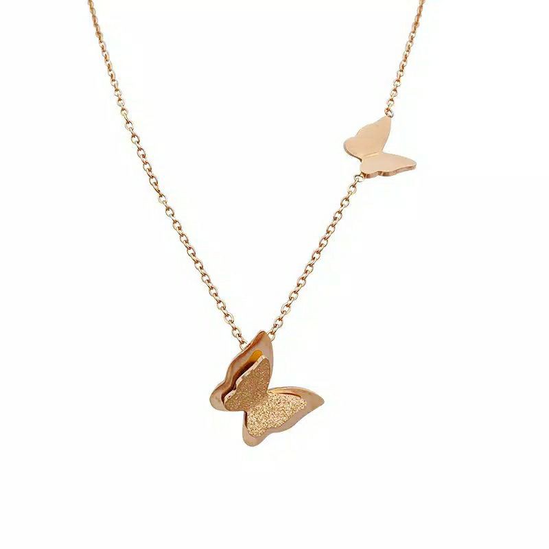 FF Kalung Rantai Dengan Liontin Kupu-Kupu Bahan Stainless Steel Warna Rose Gold Untuk Wanita