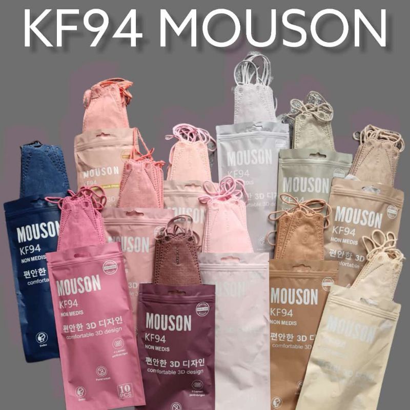 MASKER KF94 MOUSON EMBOS ORIGINAL ISI 10PCS - MASKER MOUSON KF94 NEW WARNA TALI SENADA 4PLY