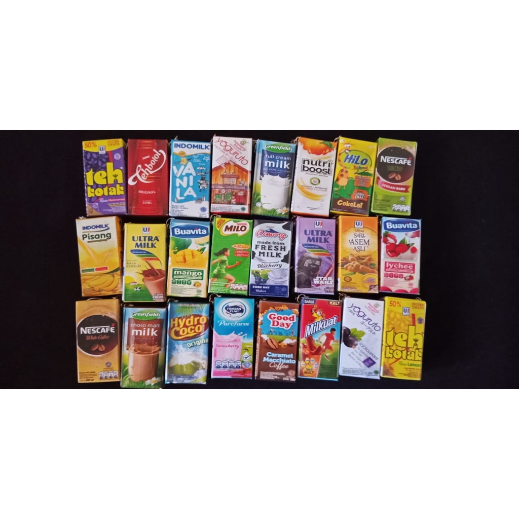 (Minimal 3 biji) Gantungan Kunci Unik Miniatur Minuman Kotak