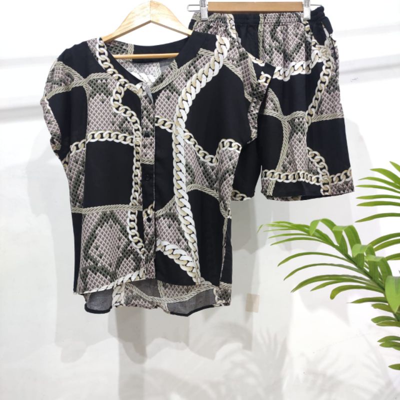 0PIYAMA KANCING PENDEK | PIYAMA BUSUI PENDEK | PIYAMA RAYON | BAJU TIDUR MURAH-KCB 38