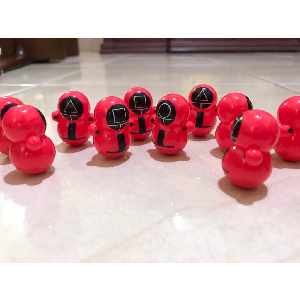 [littlecrab] 3 Pcs Mainan Roly Poly Tumbler Squid Game Lucu Unik Mainan Tentara Pink Roly Poly Mini Segitiga Segiempat Lingkaran