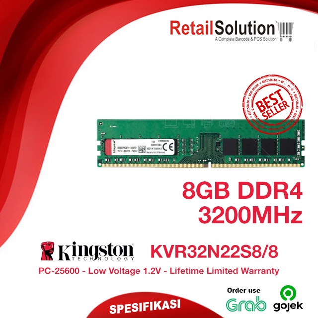 RAM PC Desktop LONGDIMM - Kingston 1x 8GB DDR4 3200MHz PC-25600