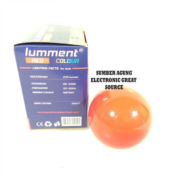 Lampu LED 3W Warna Merah Lumment Red 3 Watt lampu Tanda Bewarna E27