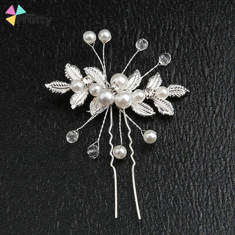 Jepit Rambut Mutiara Wanita U Desain Daun Aksen Untuk Fashion Korea Pernikahan Tiara - PD