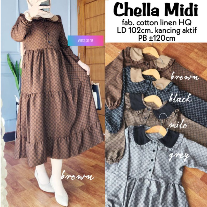CHELLA MIDI DRESS LD 102 PB 120 KATUN LINEN