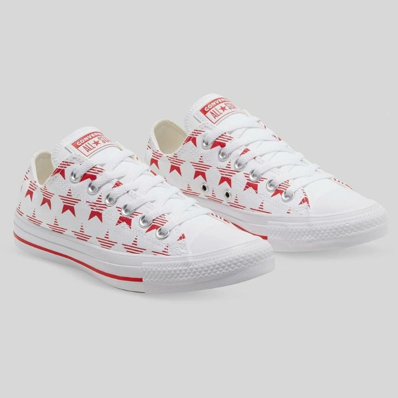 Sepatu Sneakers Wanita CONVERSE CT AS Ox Rival Star Print White Red Original 168809C