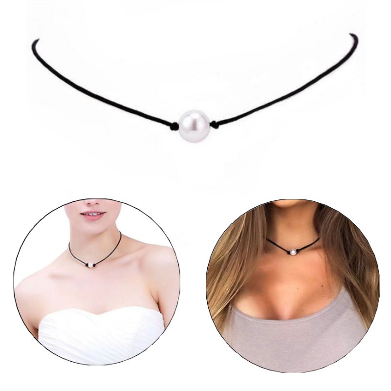 Kalung Choker Korea Tali Mutiara Korean Pearl Necklace Leather