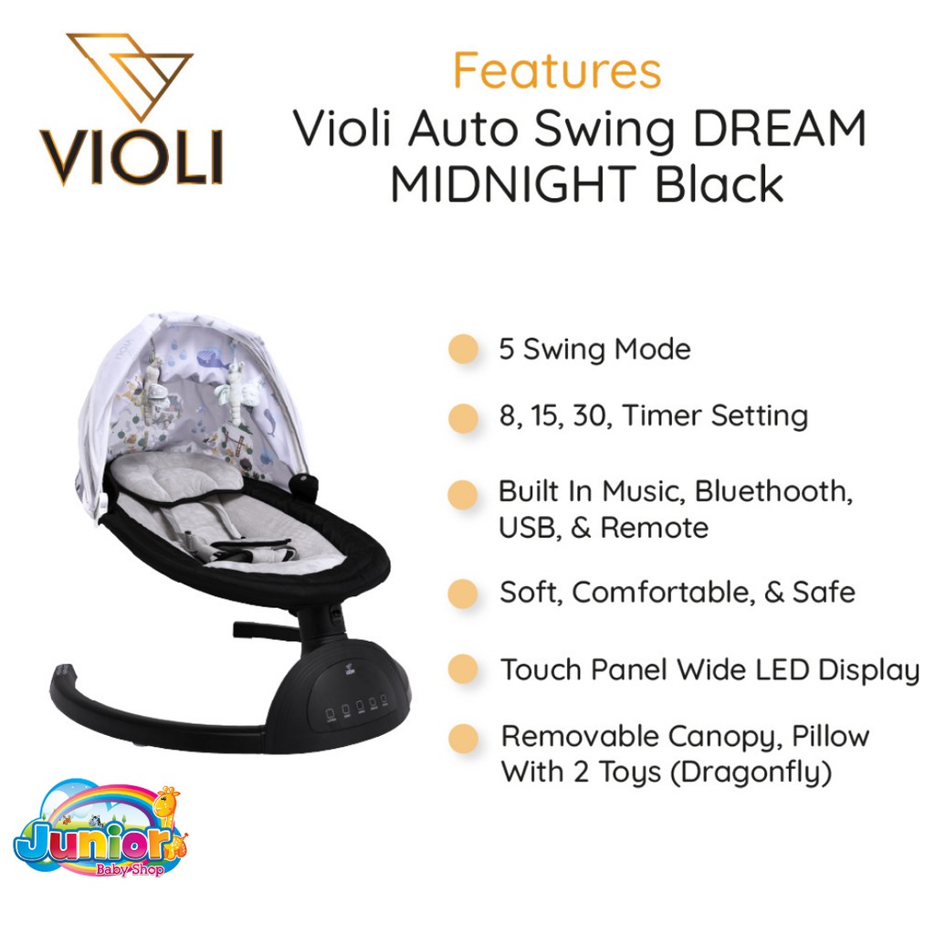 Violi Dream Midnight : Grey Auto Swing - Bouncer Bayi Ayunan Otomatis Bayi