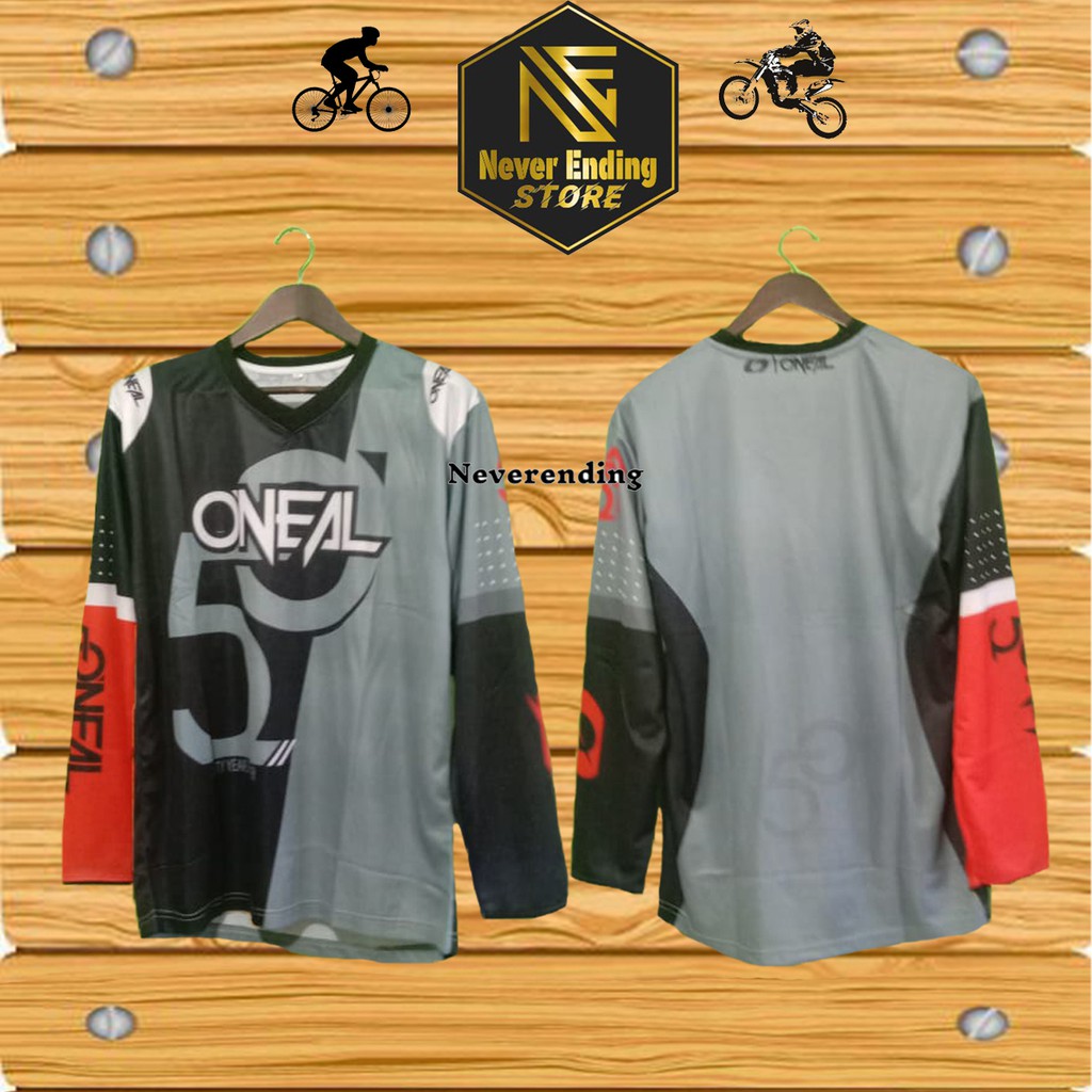 Baju Jersey Drifit Dewasa Sepeda Gowes Motocross Downhill MTB Merah abu