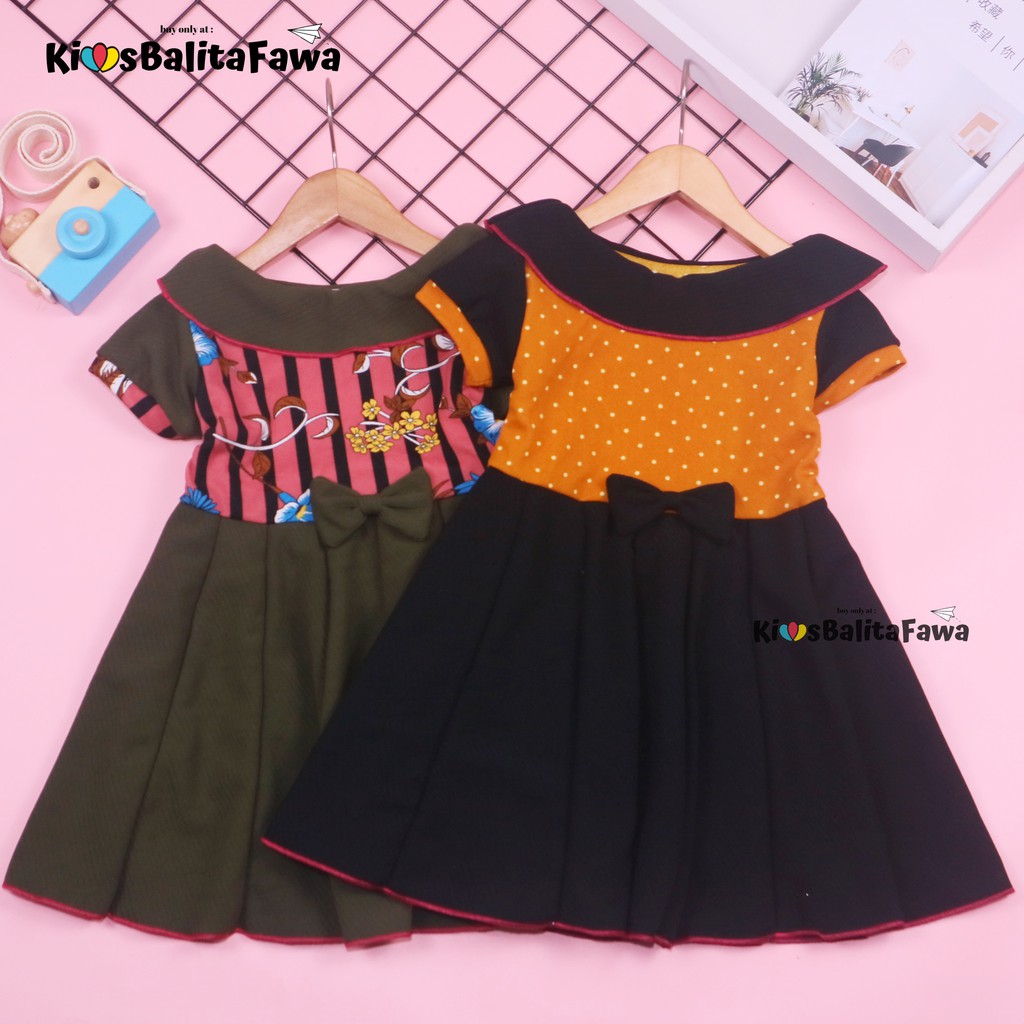 Dress Audy uk 1-2 Tahun / Dres Pesta Murah Grosir Baju Anak Perempuan Harian Gaun Lengan Motif