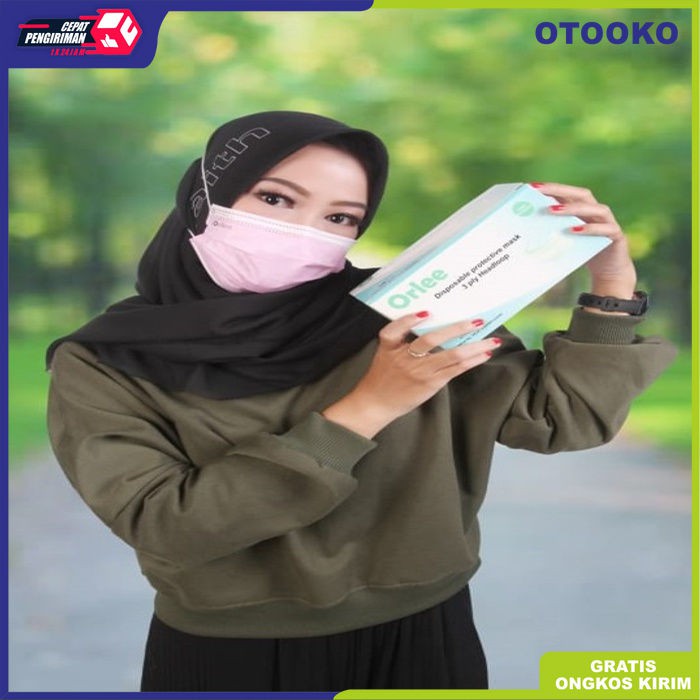 Masker 3 Ply 3ply Headloop Hijab Orlee Original Pink isi 50