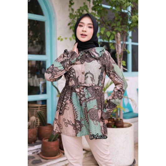 tey-17 Batik wanita ASJ SA HRB026 Kenongo Kemeja Tosca Pendek-2