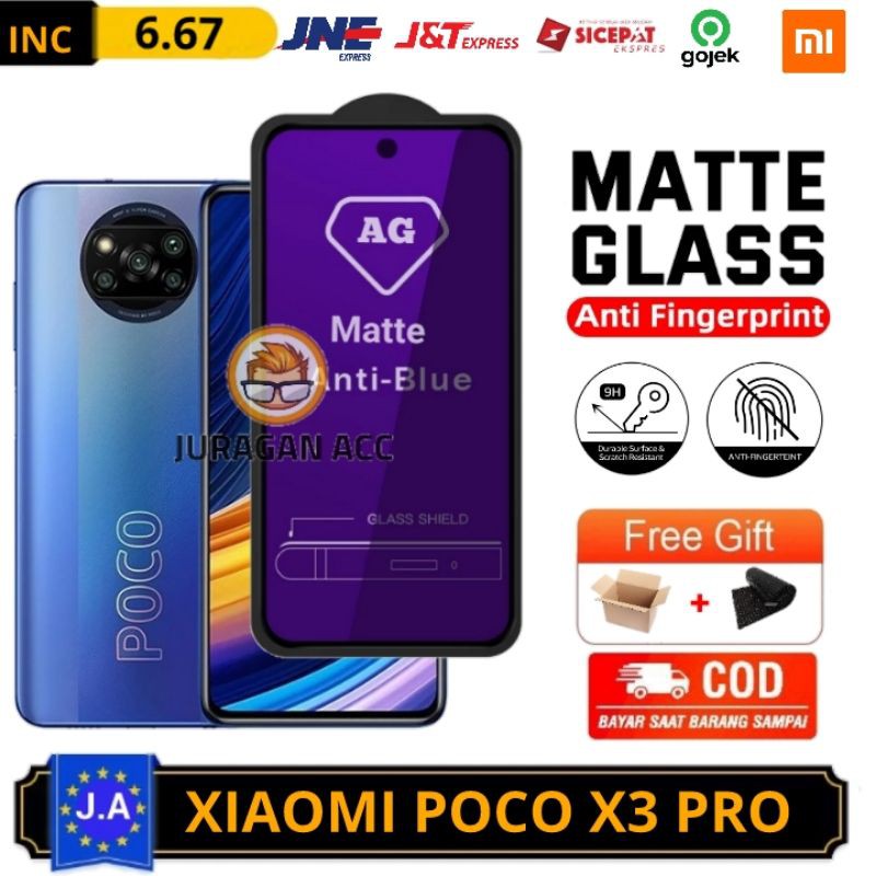 Tempered Glass Full Anti Minyak Blue Matte Xiaomi Poco X3 PRO TG Anti Radiasi Xiomi Poco X3PRO