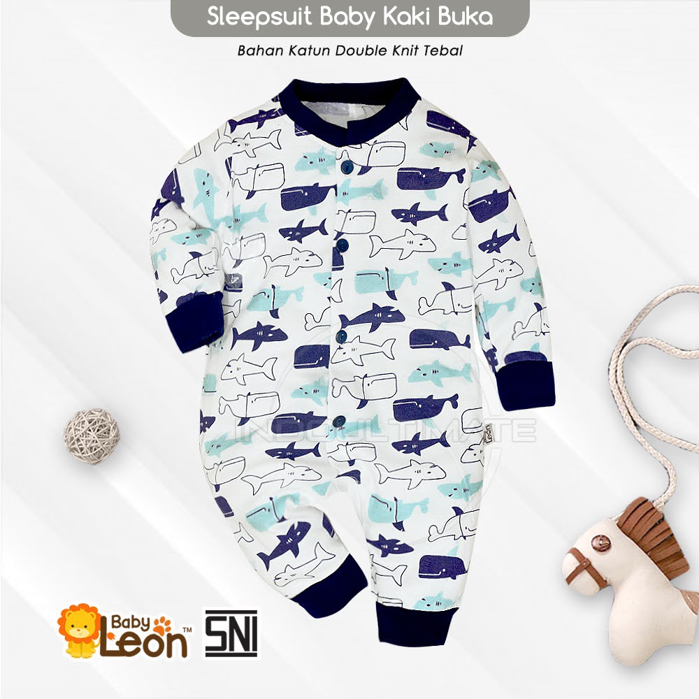SNI Jumpsuit panjang BABY LEON 0-12 bulan COTTON Jumper Bayi Baju Tidur Bayi Anak BC-071 Piyama kaos-Shark