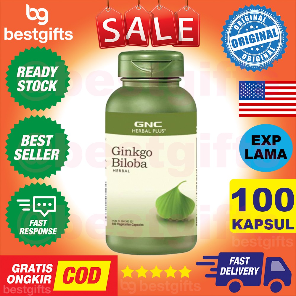 GNC HERBAL PLUS GINKGO BILOBA DAYA INGAT FUNGSI OTAK KETAJAMAN MENTAL KECEMASAN VERTIGO 100 KAPSUL