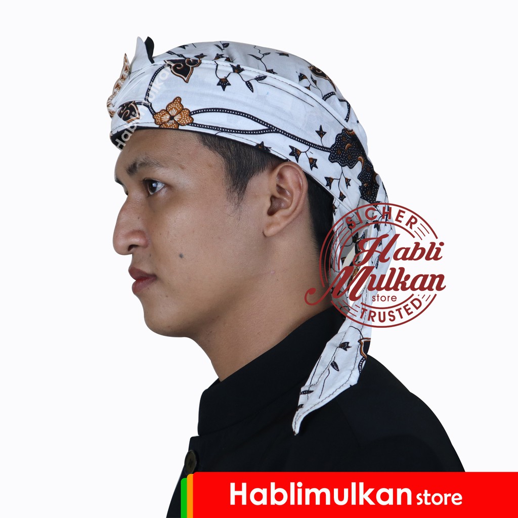 Iket Blangkon Jawa Sunda Batik Keraton Putih HM-21 Bendo-Udeng-Peci-Totopong Sunda-Iket Kepala