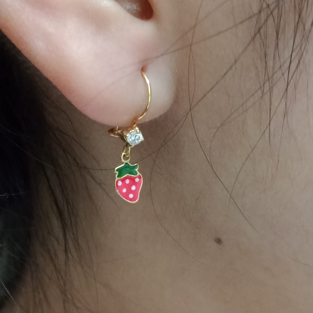 Anting Emas 17 K kadar 750 - model strawberry batu berat 1 gram - 1034