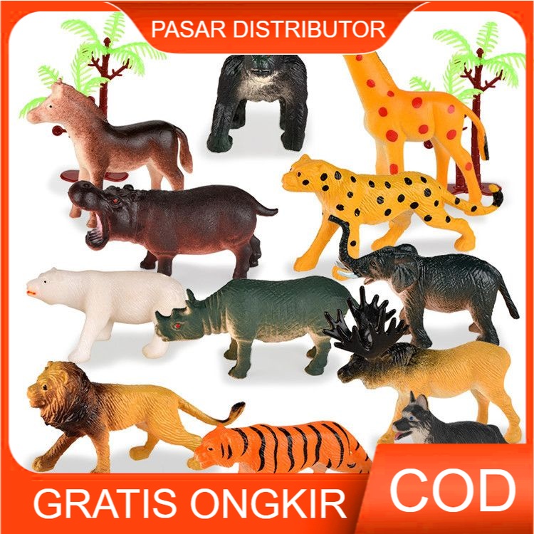 Mainan FiGure Hewan Binatang Karet Wild Animal - Hewan Liar Isi 12 Pcs - Mainan Anak