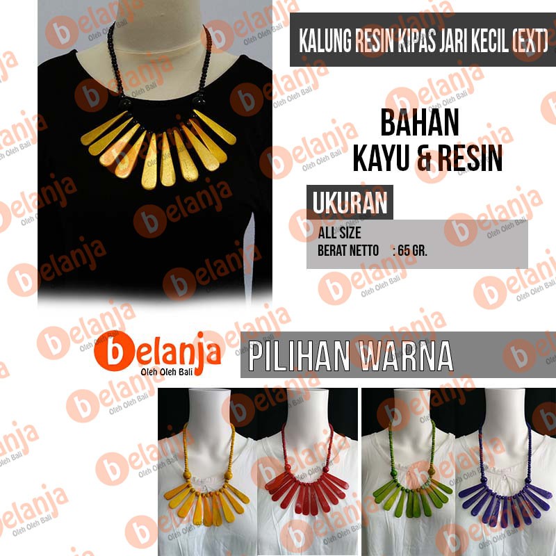 Kalung Kayu Resin Kipas Jari Kecil (ext) kalung hiasan leher oleh oleh bali