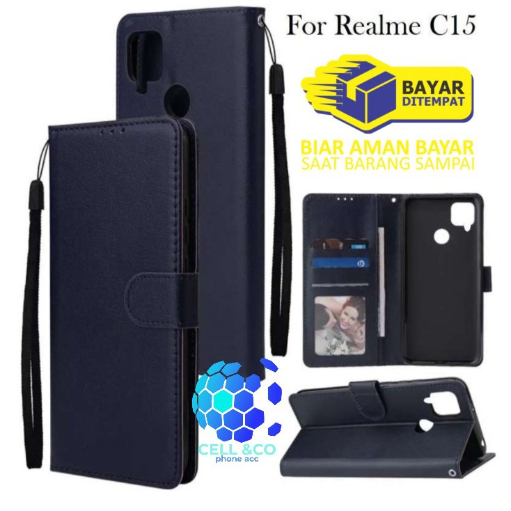 Flip cover REALME C15 Flip case buka tutup kesing hp casing flip case leather wallet